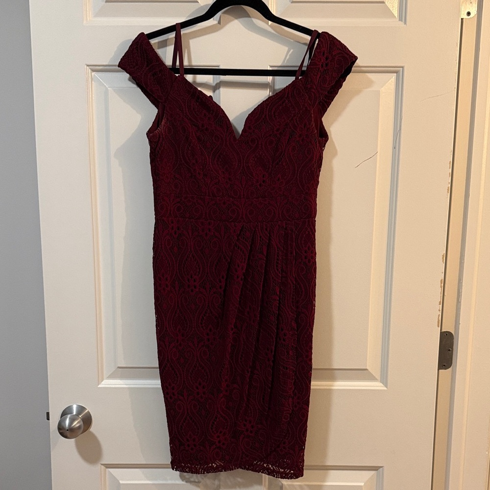 Le Chateau Deep Red Lace Mini Dress